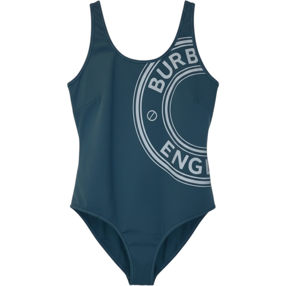 Burberry England Logo One Piece Swimsuit Blue Size L OOAK Quiet Luxury Minimal